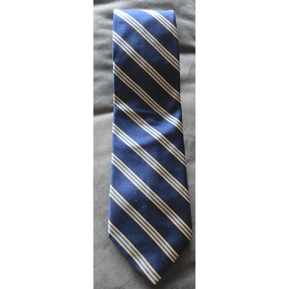 346 Brooks Brothers Silk Tie Blue Yellow Striped USA Preppy Formal Necktie